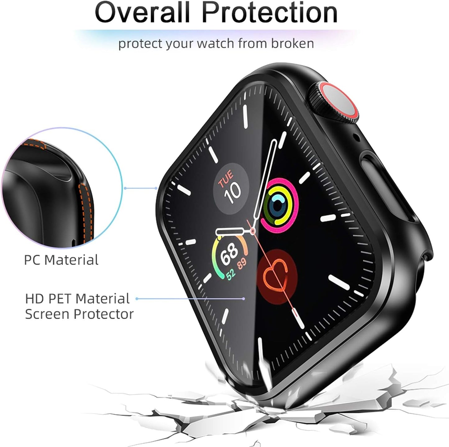 2 Pack Hard Case for Apple Watch Series 6/5/4/SE 44Mm with Screen Protector, Slim Bumper Touch Sensitive Full Coverage Case Thin Cover Compatible with Iwatch 44Mm