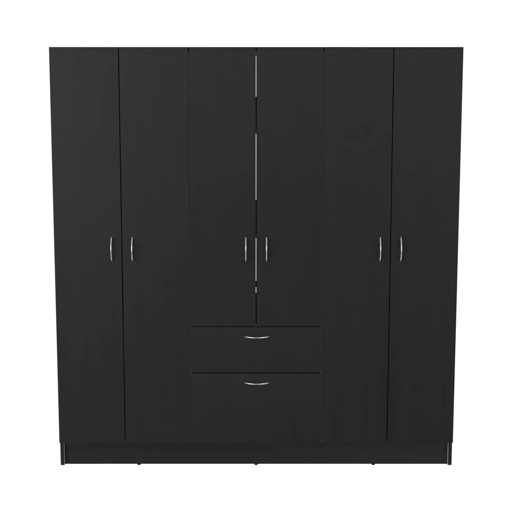 Six Doors Armoire Maya, One Drawer, Black Wengue / White Finish