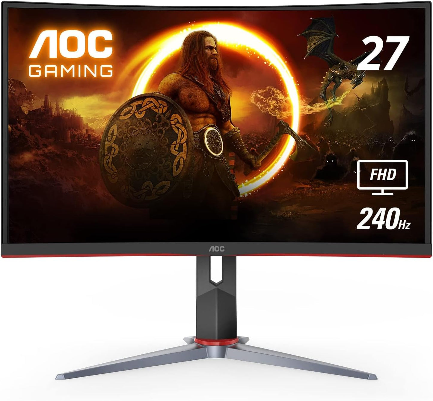 C27G2Z 27" Curved Frameless Ultra-Fast Gaming Monitor, FHD 1080P, 0.5Ms 240Hz, Freesync, HDMI/DP/VGA, Height Adjustable, 3-Year Zero Dead Pixel Guarantee, Black, Xbox PS5 Switch