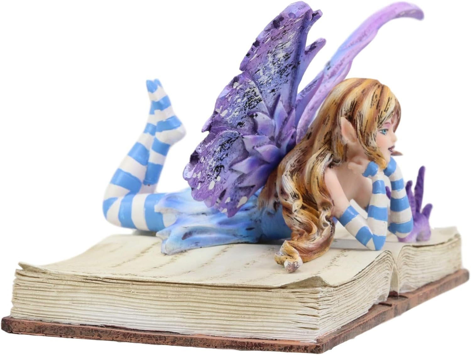 Ebros Amy Brown Purple Lavender Book Worm Fairy with Pet Dragon Statue 7.25" Long Fantasy Mythical Reading Faery FAE Magic Watercolor Collectible Decor Figurine