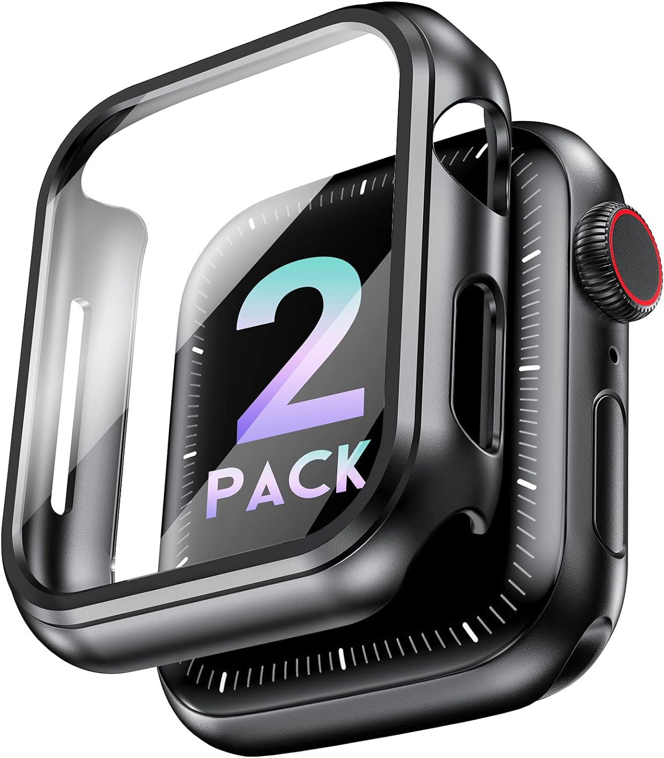 2 Pack Hard Case for Apple Watch Series 6/5/4/SE 44Mm with Screen Protector, Slim Bumper Touch Sensitive Full Coverage Case Thin Cover Compatible with Iwatch 44Mm
