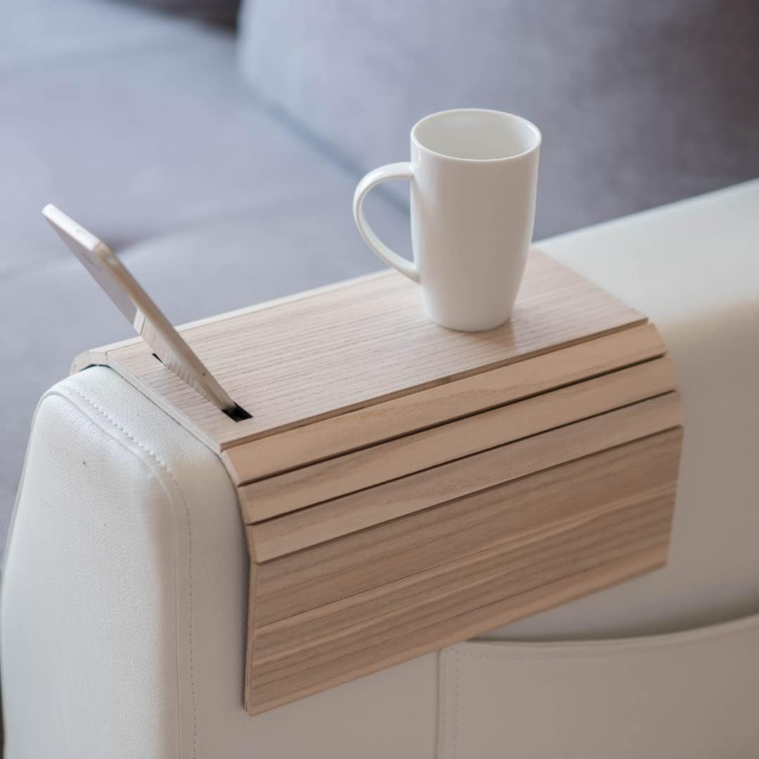 Sofa Arm Tray Table Couch Bedside Wood Coaster Coffee Cup Foldable Armrest Caddy End Protector Folding Living Room Furniture Mat Tv Chair Tables Trays with Phone Holder