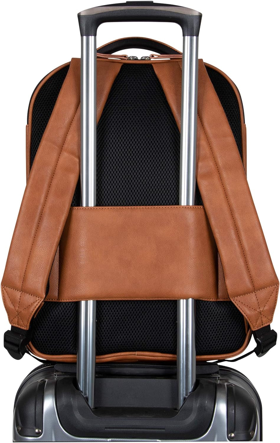 on Track Pack Vegan Leather Tablet Bookbag Anti-Theft RFID, Work, & Travel, Cognac, 15.6" Laptop Backpack