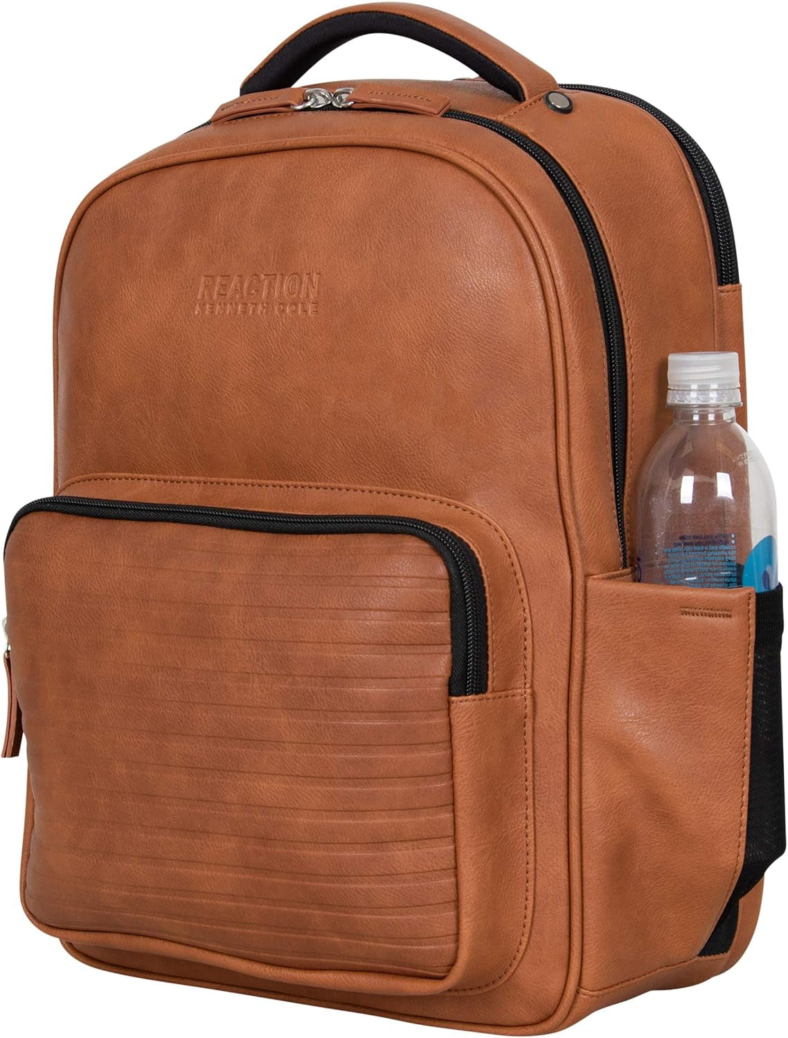 on Track Pack Vegan Leather Tablet Bookbag Anti-Theft RFID, Work, & Travel, Cognac, 15.6" Laptop Backpack