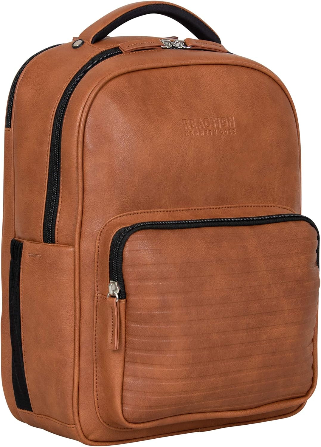 on Track Pack Vegan Leather Tablet Bookbag Anti-Theft RFID, Work, & Travel, Cognac, 15.6" Laptop Backpack