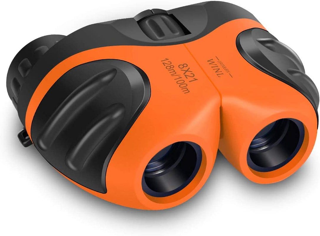 Best Toys for 4-9 Year Old Boys,Girls  8X21 Compact Waterproof Travel Binoculars,Best Gifts for Kids (Orange)